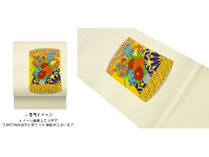 手描き源氏車に花々・古典柄模様名古屋帯